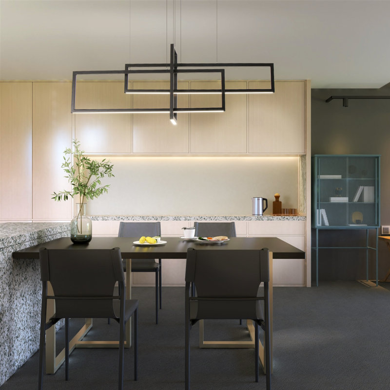 Devontaye 3-Light Square / Rectangle Chandelier Kitchen Island Lighting with Remote Control, 17.7"H x 47.2"W x 7.87"L