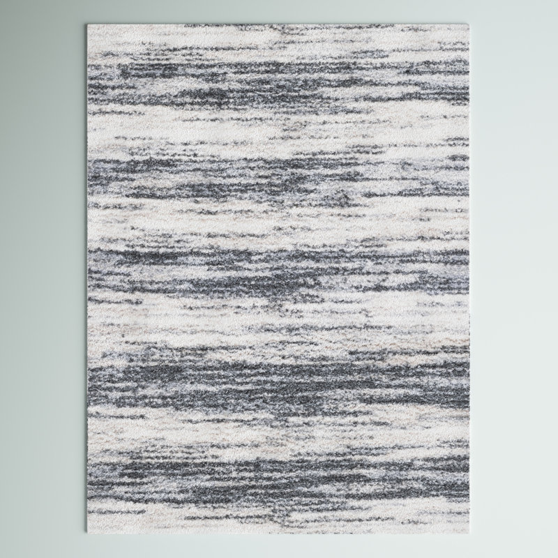 Tapis gris / ivoire à motif abstrait Mena, Rectangle 4 pi 5 po x 6 pi 5 po