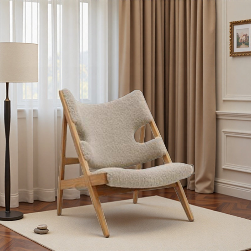 Creamy Lamb Fleece Single Leisure Chair., Dark Khaki, Natural