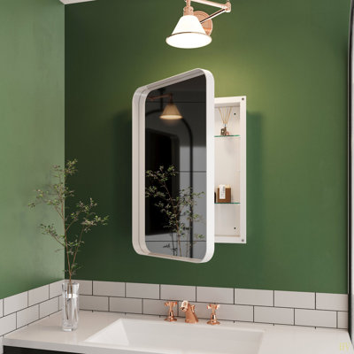 16X24 Inch Recessed Metal Framed Medicine Cabinet With Mirror And Adjustable Shelves Wall Mirror With Storage For Bathroom