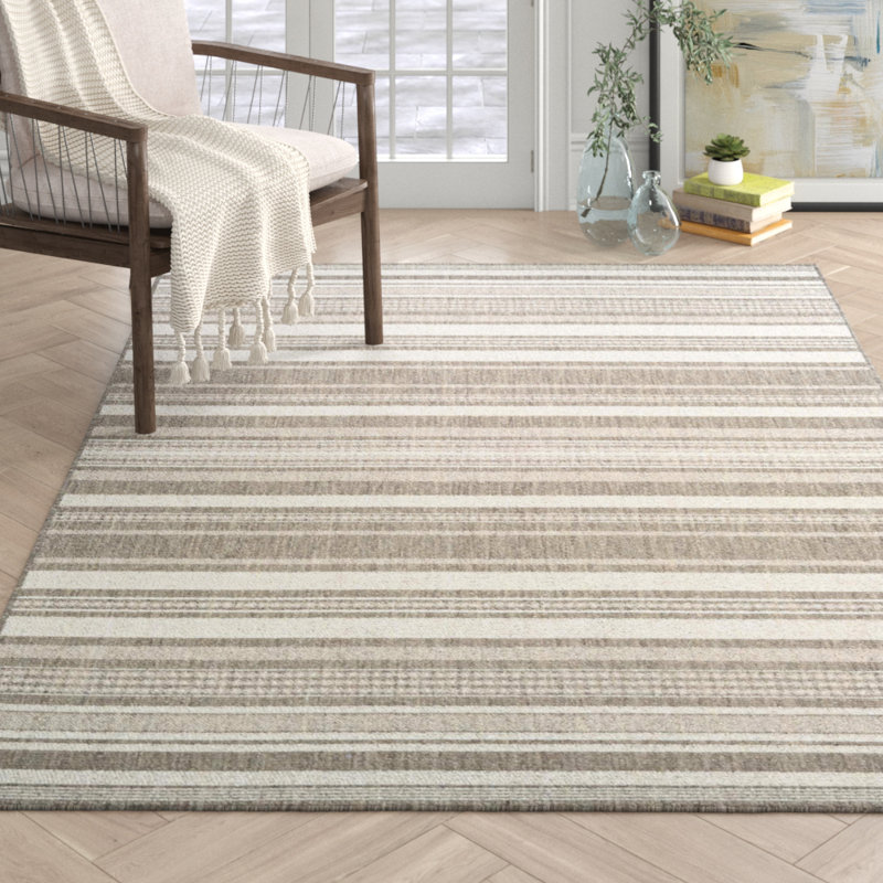 Sania Striped Indoor Outdoor Area Rug, Rectangle 2' x 3'7", Champagne Ivory/Taupe