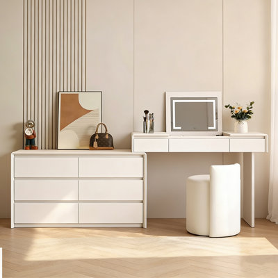 90.55"Modern minimalist chest of drawers and dressing table with mirror