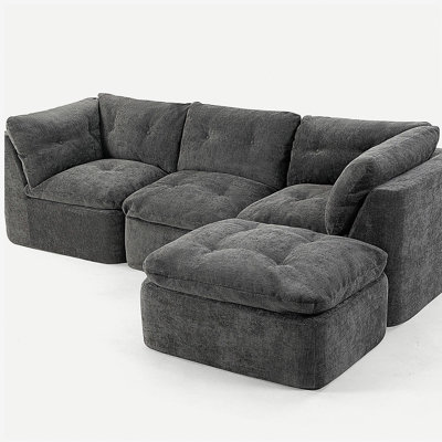 Canapé de salon moderne de style nuage, canapé convertible sans cadre en forme de L (avec repose-pieds), canapé surdimensionné confortable en chenille surdimensionné à 4 places, canapé modulaire modulaire