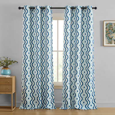 HLC.ME Tanner Ogee Ikatt Damask Patterned Window Grommet Curtains Bedroom - Light Blocking Darkening Window Panels, Set of 2