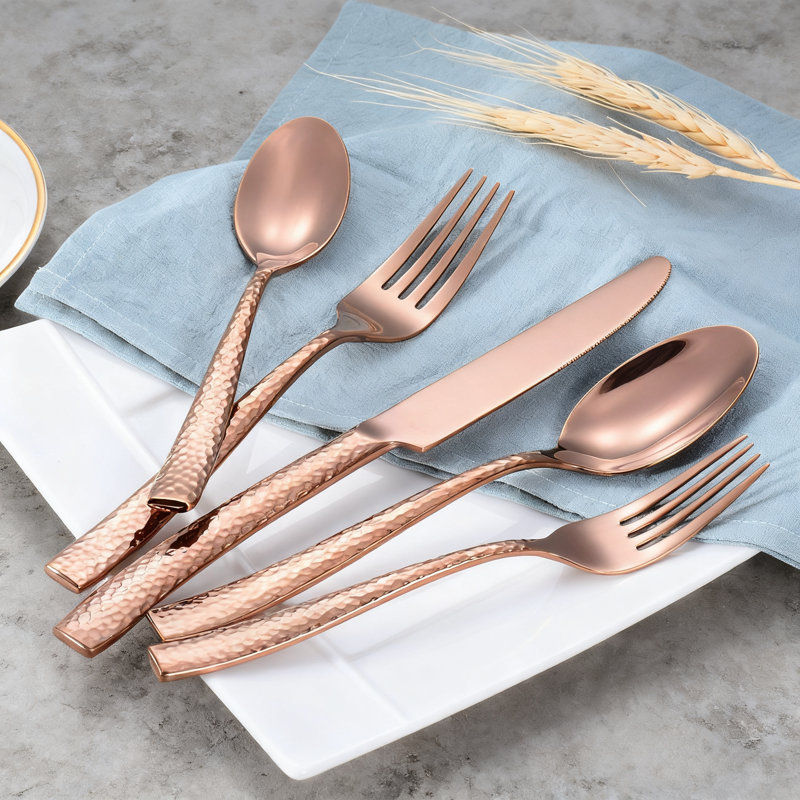 Premium Stainless Steel Hammered Flatware Set Mirror Finish Silverware Cutlery Set Service For 4 With Spoons Forks Knives 20 Piece Set