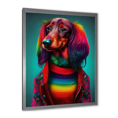 Impression sur toile Cool Dachshund In Rainbow Designer