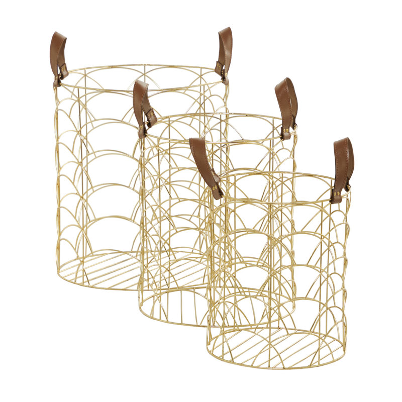 3 Piece Mesh Basket Set, Gold