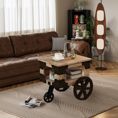  Table de bout style campagnard de style wagon avec tablette de rangement et roulettes Table d'appoint vintage en bois pour le salon, la chambre à coucher ou le vestibule