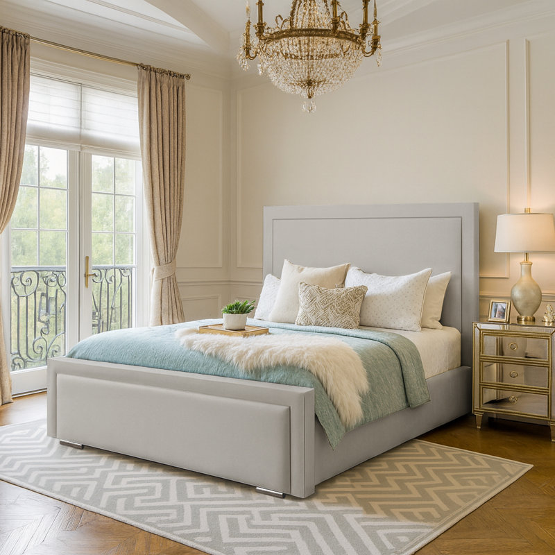 Abhipsa Upholstered Bed, Double (4'6), Silver
