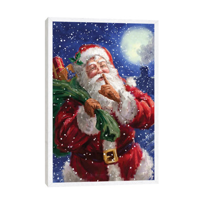 Santa on Blue with moon 1 Piece Painting on Canvas