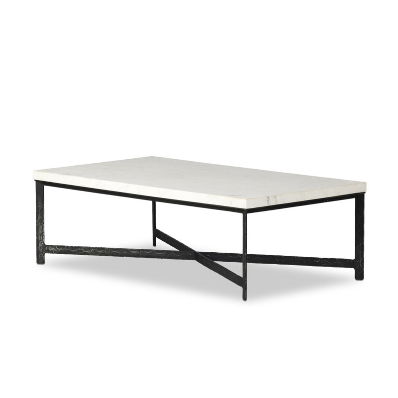 HAMMERED IRON Marble Coffee Table, White Marble Top/Hammered Antique Brass Base
