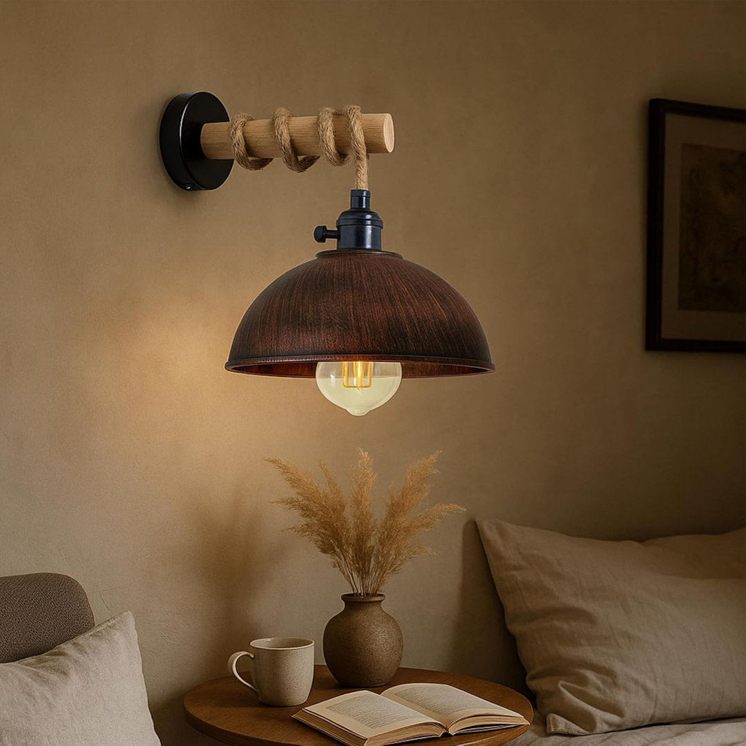Vintage Wood Wall Lamp, Blend of Wood and Hemp Rope, Black E27 Sconce Lights, Industrial Rustic Wall Lighting for Living Room, Bedrooms, Hallway, Corr