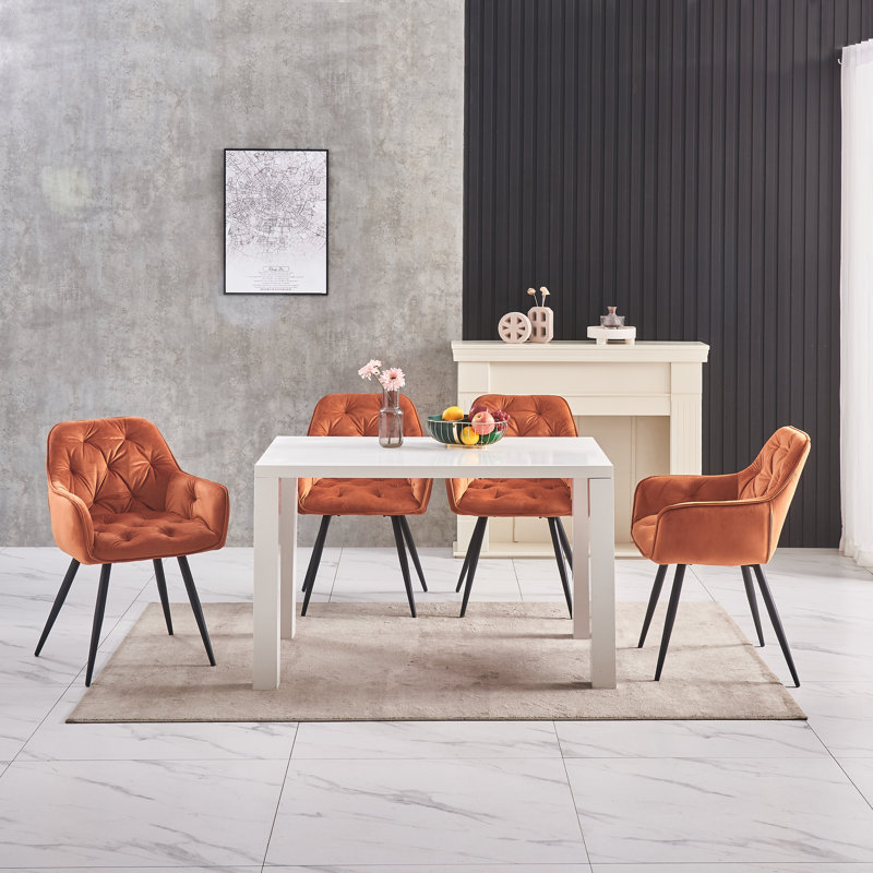 Modern Velvet/Linen Upholstered Dining Chair With Arm, Orange Velvet