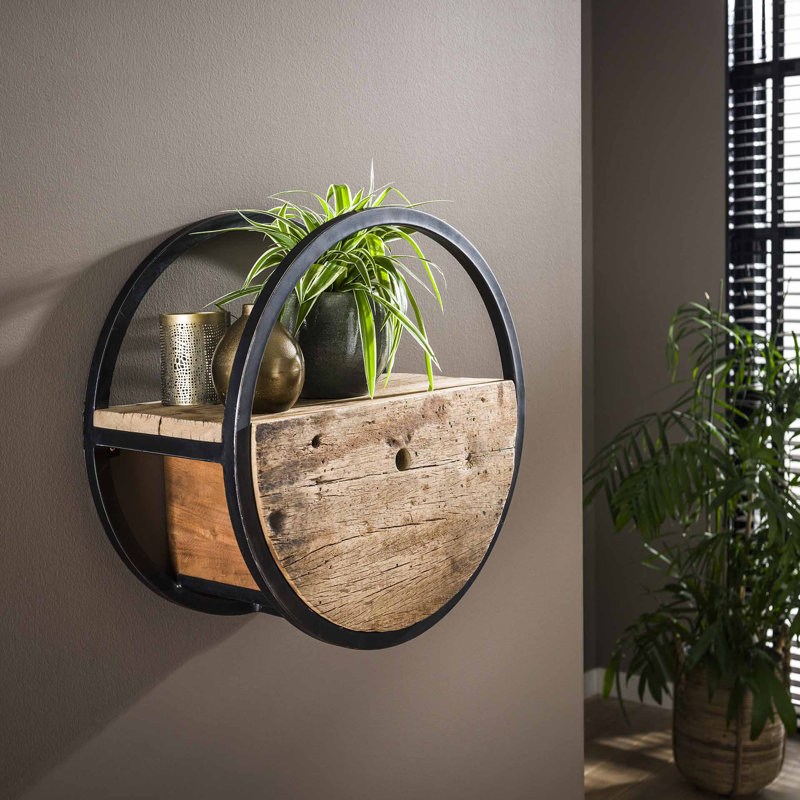 Circle Solid Wood Floating Shelf, 50cm H x 50cm W x 25cm D