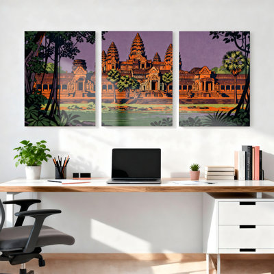 «Angkor Wat Temple Landscape», ensemble de 3 reproductions d'art sur toile tendues