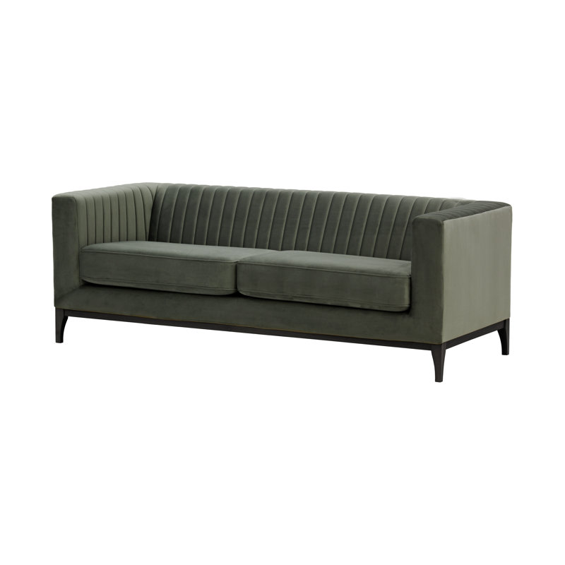 Buker Velvet Square Arms Sofa, Graphite Grey, Black