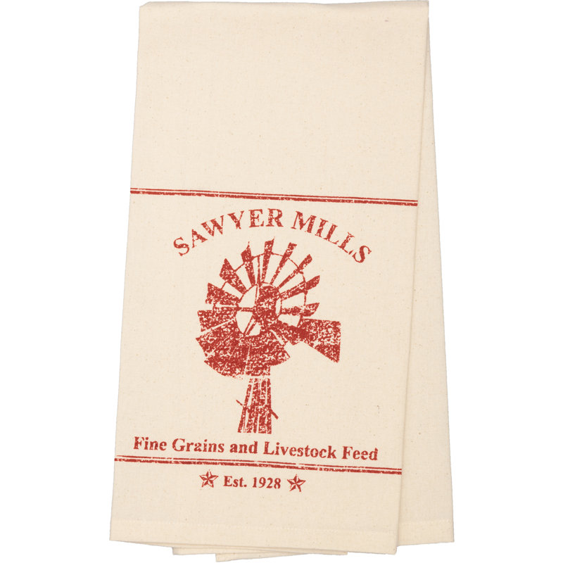 Sawyer Mill Tea Towel Kitchen Towel, Country Red, Antique Cream