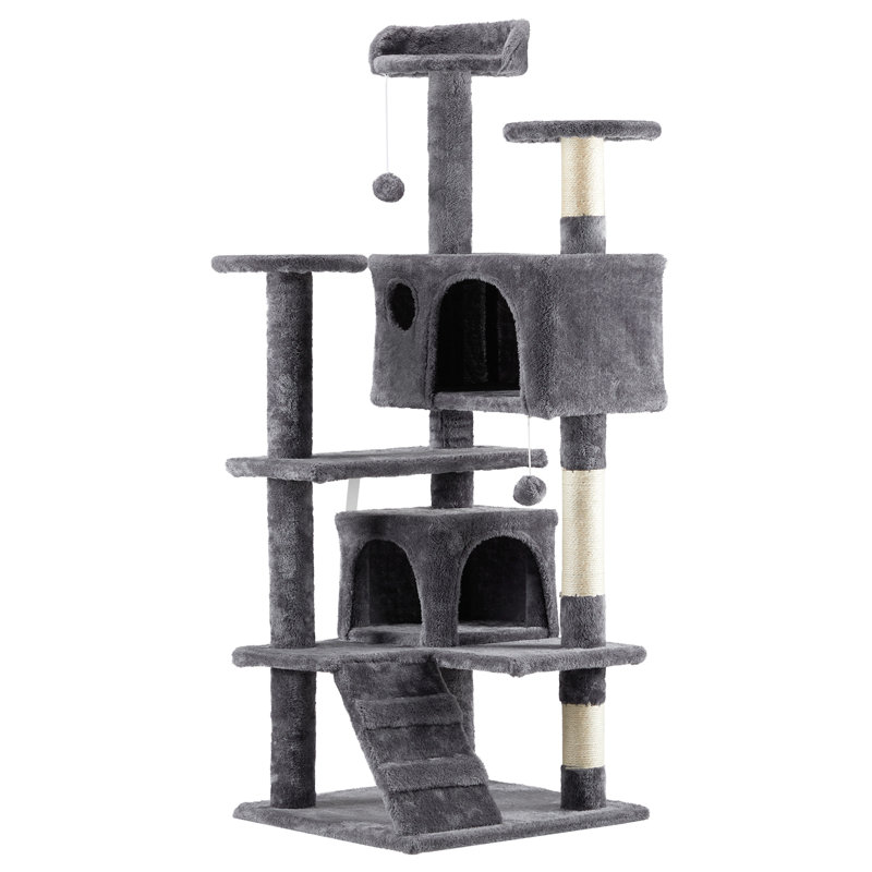 Dark Grey Multi-Level Cat Tree Condo with Sisal Scratching Posts