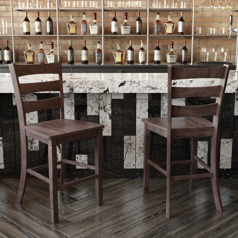 Commercial Grade Wooden Classic Ladderback Counter Height Barstool with Seat, Counter Stool (24" Seat Height)