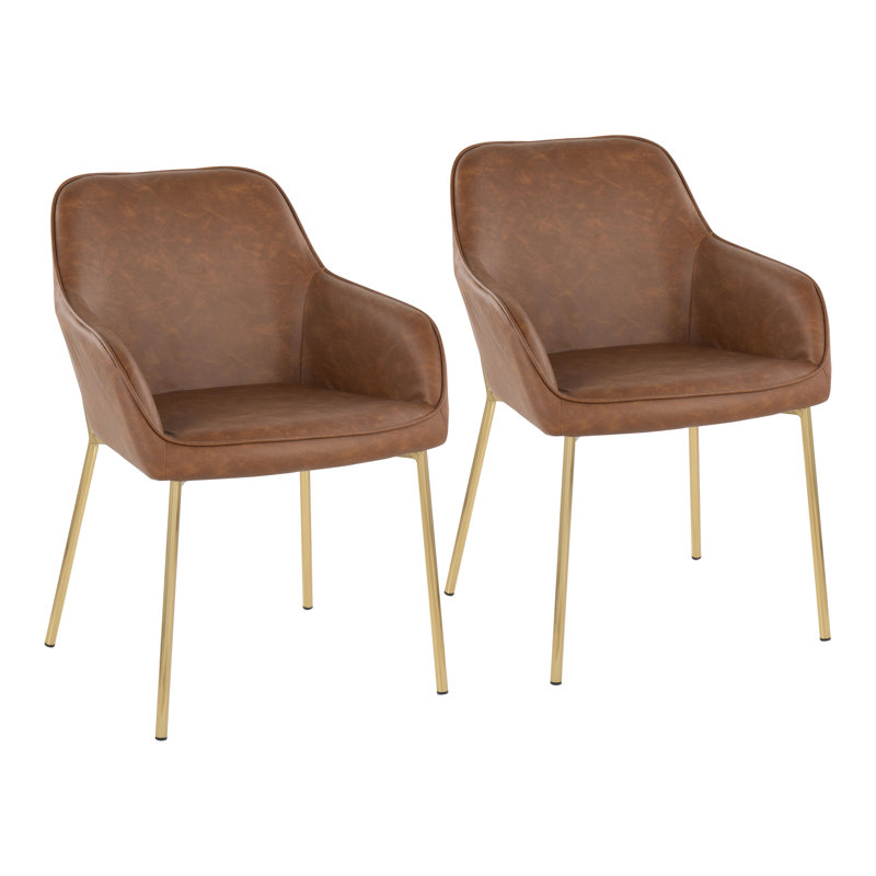 Cyr 19'' H Faux Leather Upholstered Armchair, Black, Camel