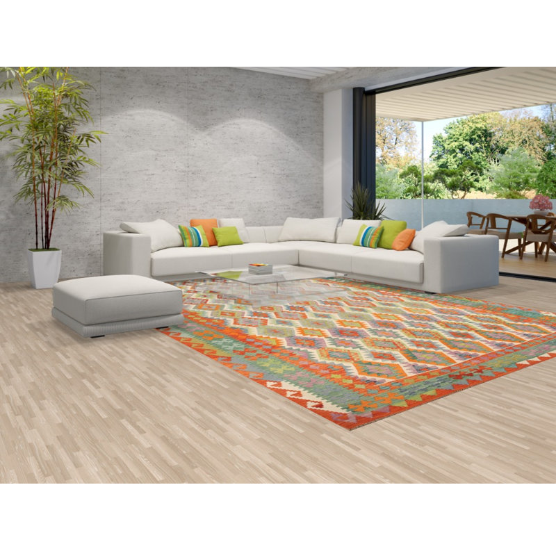 Large Wool Kilim Geometric Rug 10x16