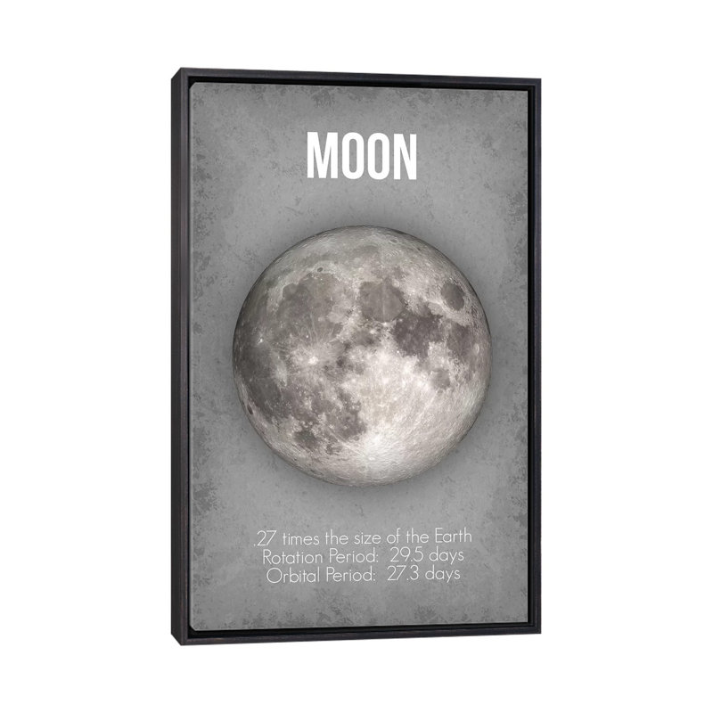 Décoration murale lune pour enfants, H 26 po x l 18 po x 1,5 po, Toile avec cadre noir patiné
