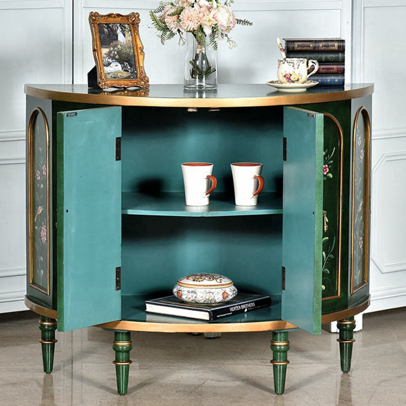 Buffet décoratif vintage rétro semi-circulaire peint à la main