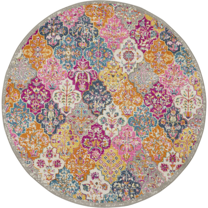 Tapis multicolore, Rond 5 pi 3 po