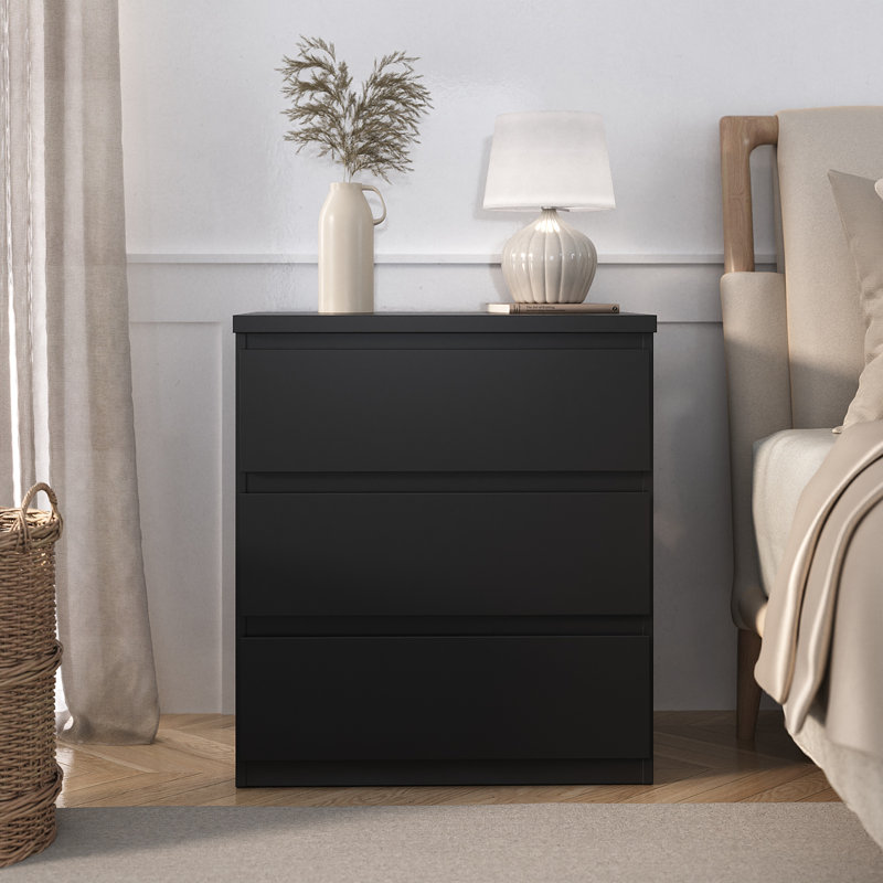 3- Drawer Modern Nightstand, Black