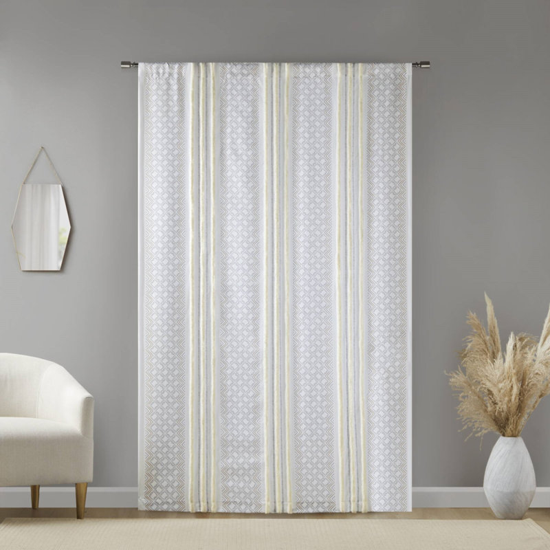 2Pk Poly Printed Curtain Panel With Tufted Stripe 2-PK 50", 50" W x 84" L
