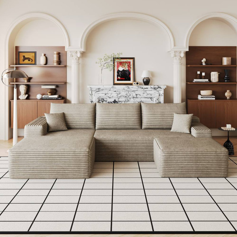 Canapé modulaire Cloud avec 1 repose-pieds (chameau), Camel Corduroy