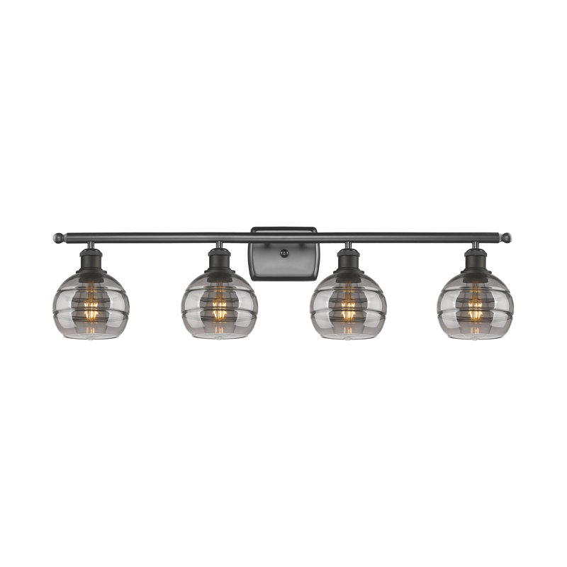 Éclairage pour meuble-lavabo à 4 lumières à intensité variable Chartoff, Transparent, Bronze huilé