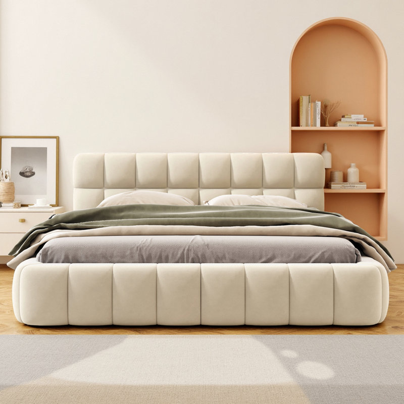 Lit plateforme tapissier avec tissu épais Timeless Stabilité, Beige