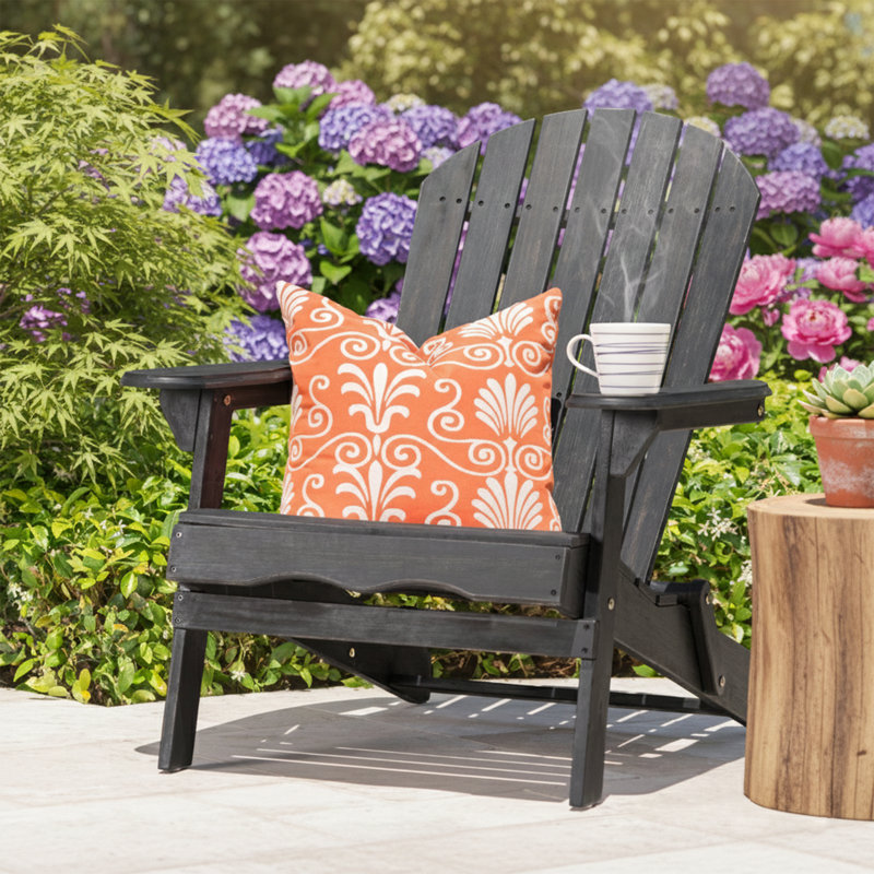 30.3" W Folding Adirondack Chair - Solid Acacia Wood Outdoor Lounge Chair - Weather Resistant Slatted Patio Seating 