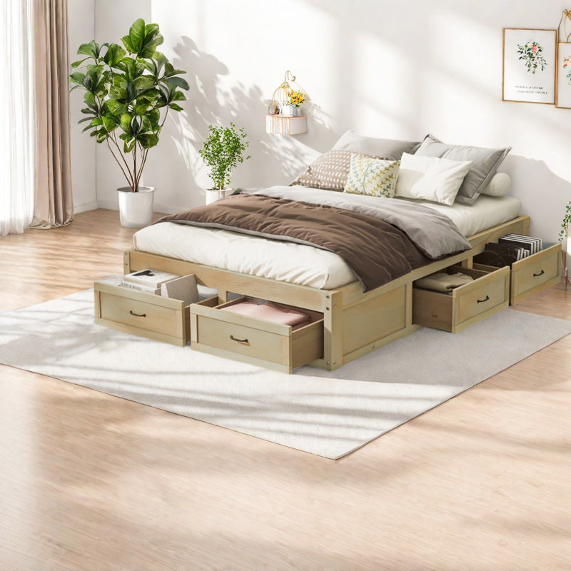 Lit plateforme spacieux avec rangement, bois aggloméré, style moderne pour la maison