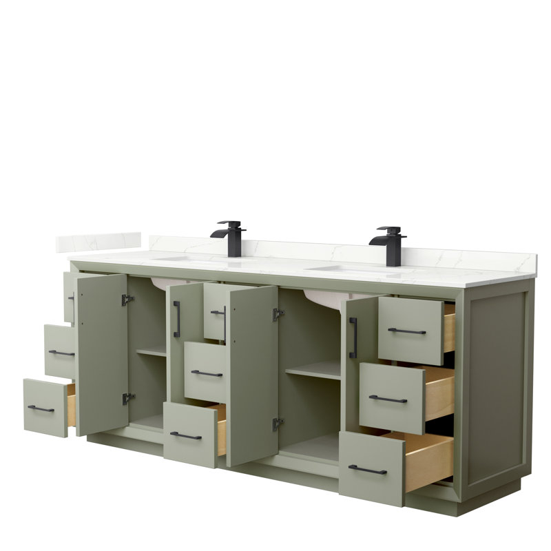Strada 84'' W Double Vanity, Satin Bronze, Light Green, Giotto Quartz