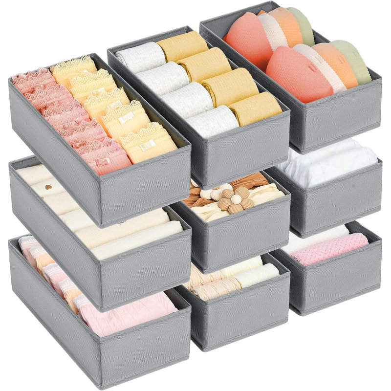 Drawer Organizer For Clothes - Underwear, Socks, Bras, Ties, Belts & Baby Items - Set Of 9 Drawer Dividers With Open-Box Design For Dresser & Wardrobe Storage