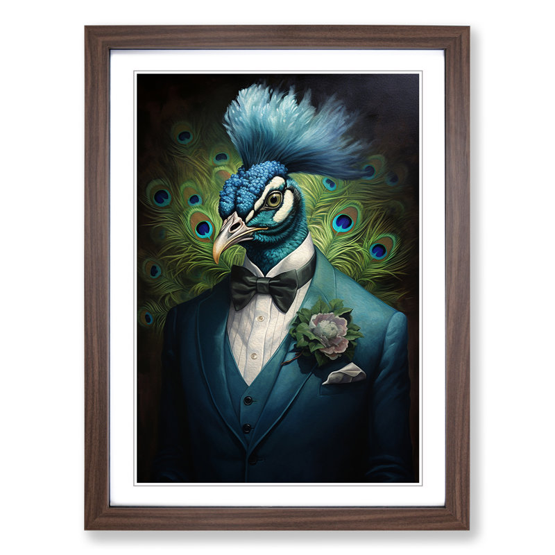 Peacock In A Suit Painting No.2 - Framed Print, Walnut Framed, 34cm H x 25cm W x 2cm D
