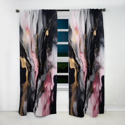 Black Gold Marble Splash II - Modern Velvet Curtain - Room Darkening - 1 panel