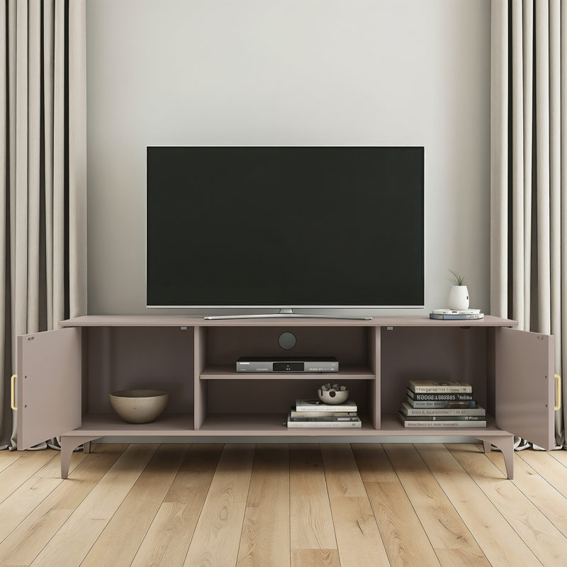 Curtis 2 Door TV Unit with Open Shelves, Warm Nude