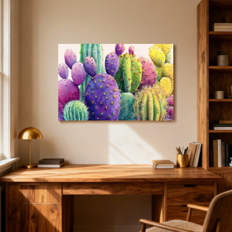 Plants & Flowers Colorful Cacti Pattern Print Artwork