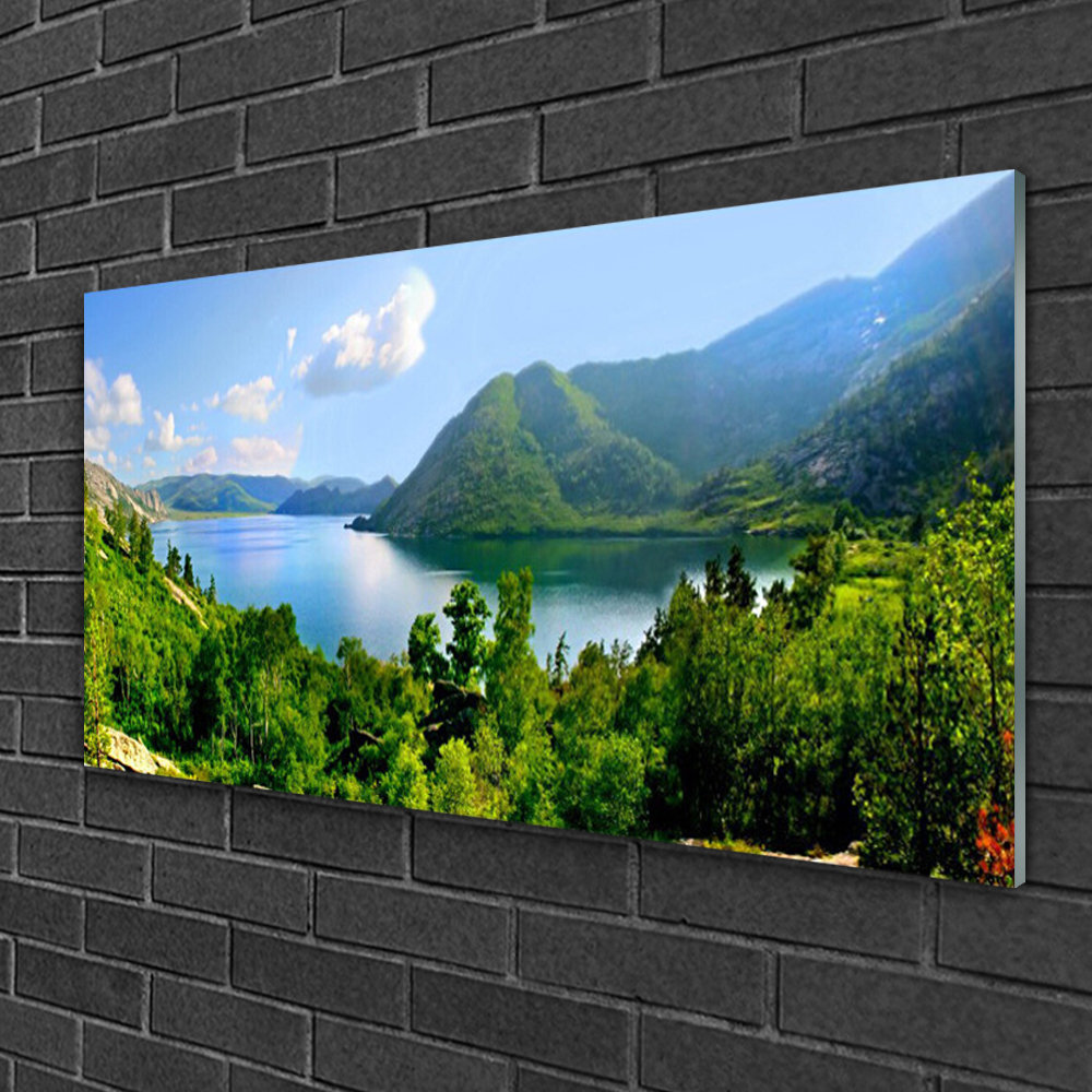 Landscape Forest Lake Mountains - No Frame Print on Glass