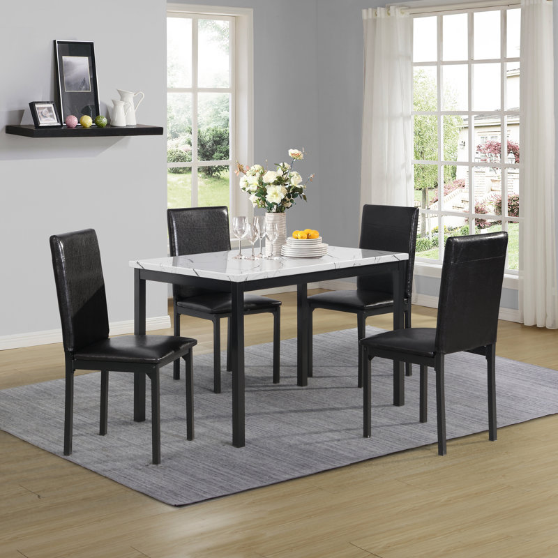 Bueschel 4 - Person Dining Set , White, Black