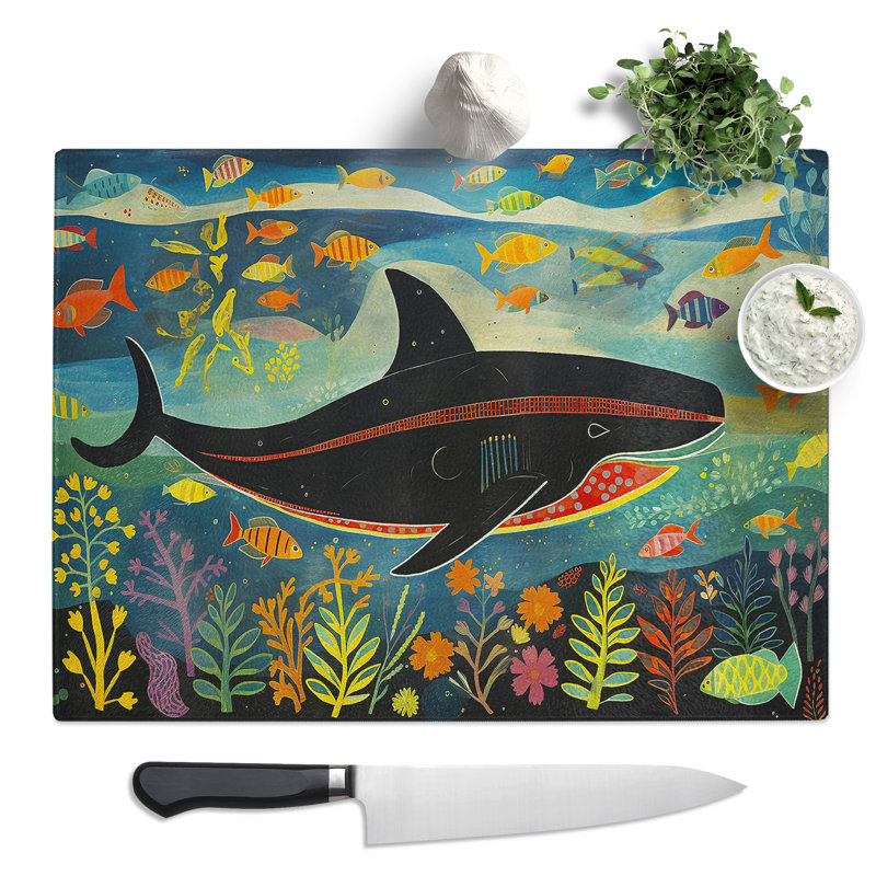 Whale Orphism  Glass Chopping Board