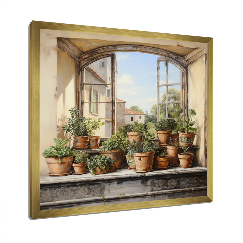 «Italian Poteries Window Charm», art mural fenêtres de ferme, H 16 po x l 16 po x P 1 po, Cadre doré simple