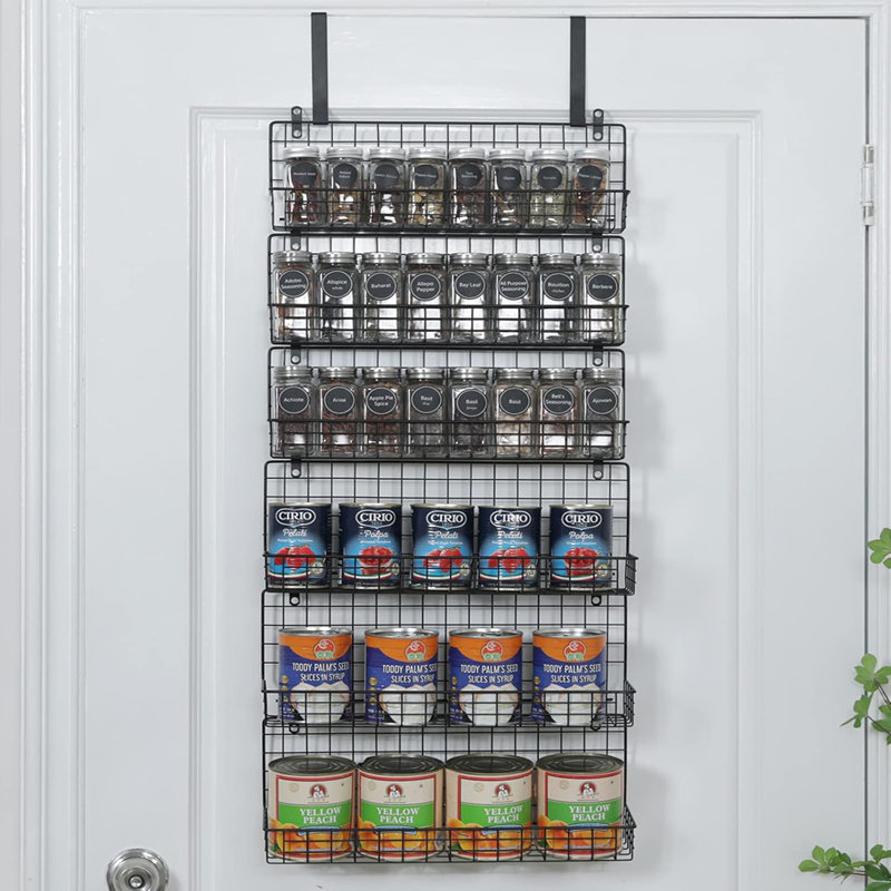 Étagère à épices à 6 niveaux avec crochet de porte, porte-épices mural et au-dessus de la porte pour garde-manger de cuisine, deux tailles, grande capacité, noir