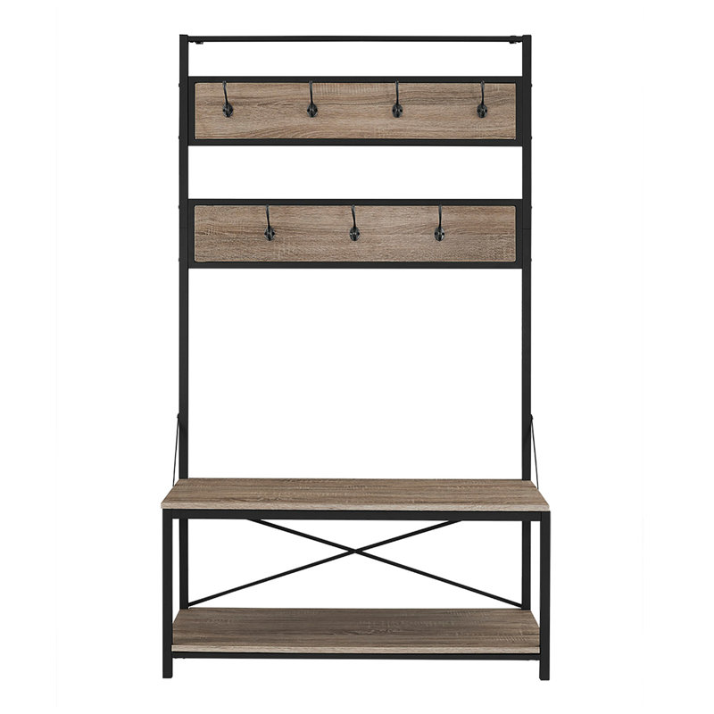 Style industriel et fonction: portemanteau rustique en métal avec dossier en X et banc, Bois flotté