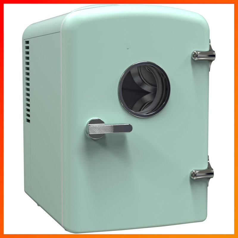 Mini Retro Personal Fridge – 6 Can Compact Cooler (1 Gal), Portable For Home & Car, AC/DC Plug (110V & 12V),Blue, Teal