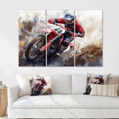 «Red Moto X Mayhem Accents With Black II - Dirt Bike», ensemble de reproduction d'art mural