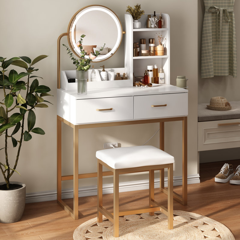 Borach Vanity, Gold/White